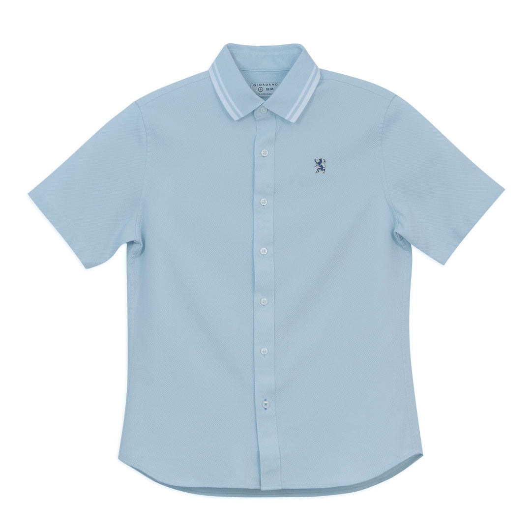 GIORDANO Men's Waffle Short Sleeves Button Front Garment Wash Shirt (01046234)
