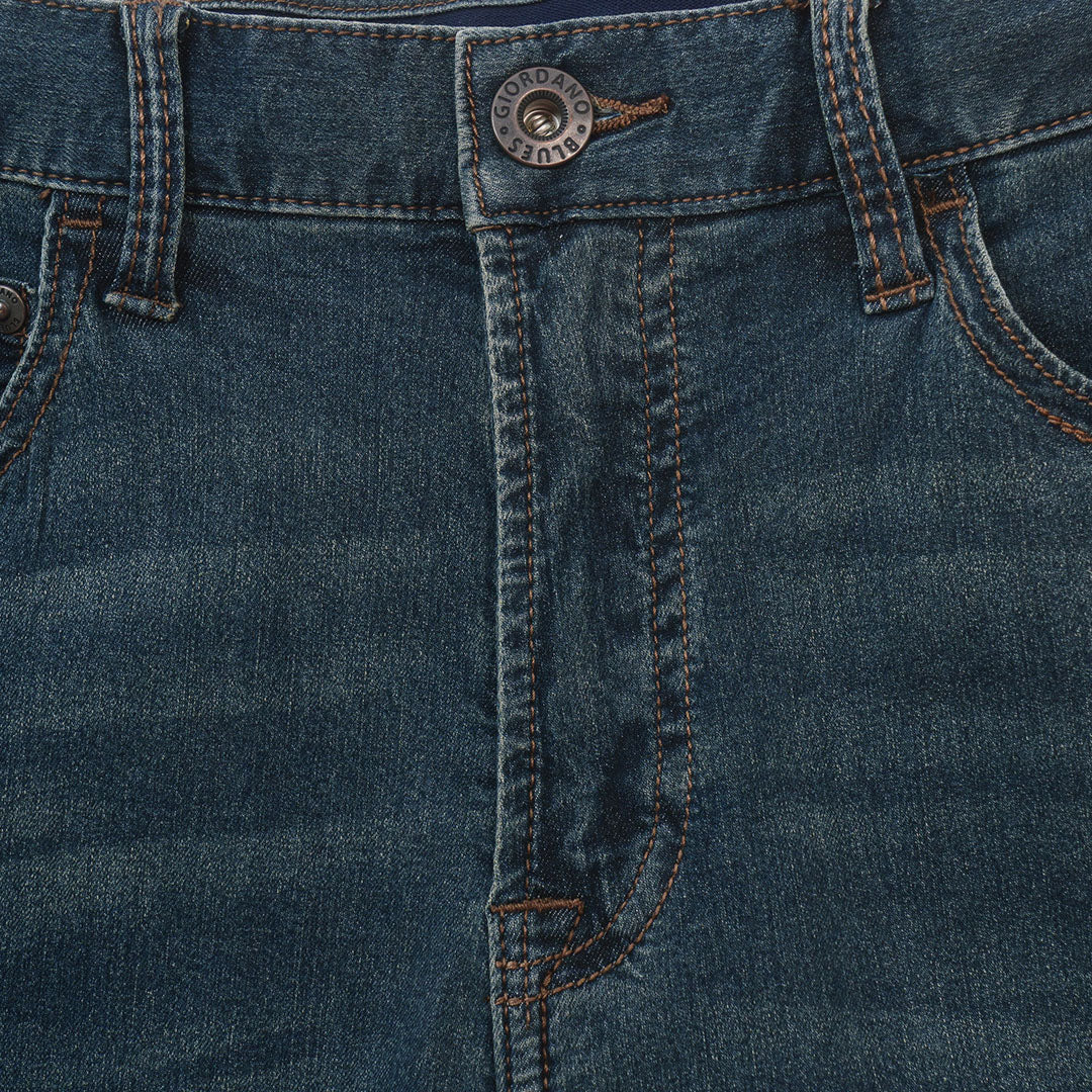 GIORDANO Men's Cotton Nylon Spandex Denim Mid Rise Regular Tapered Fit Jeans (01116023)