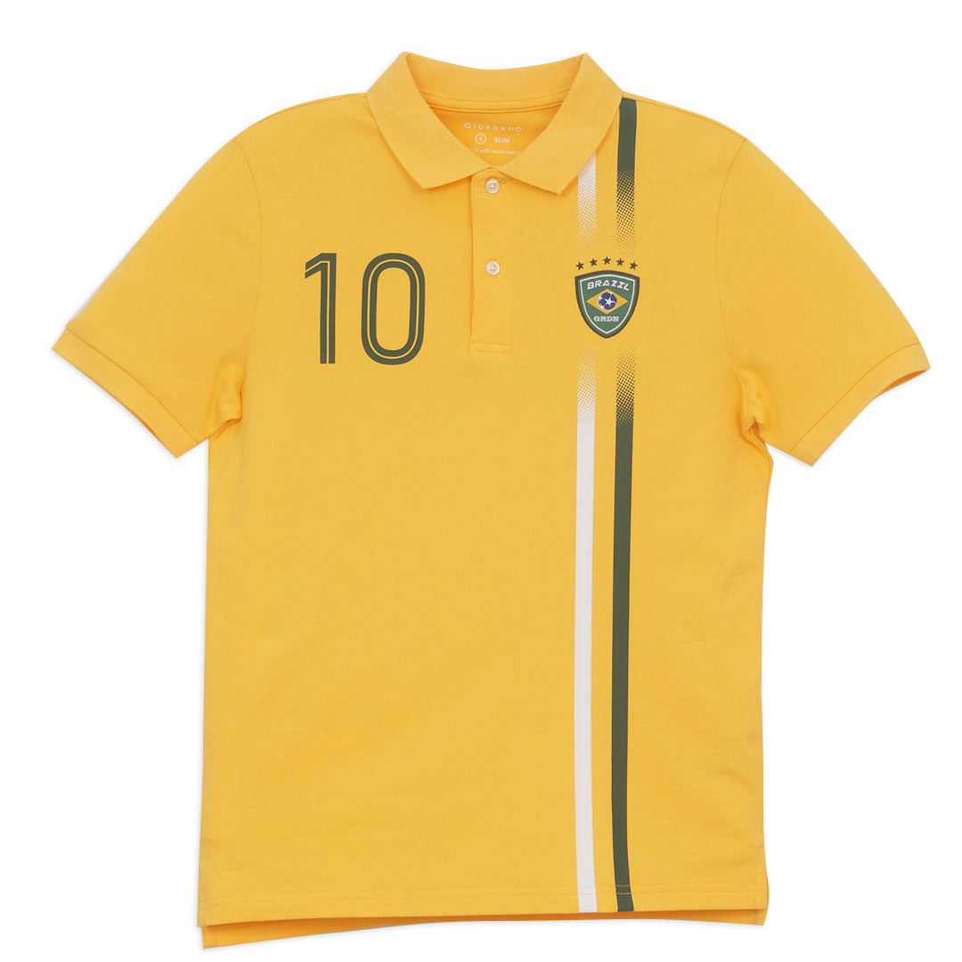 GIORDANO Men's Cotton Lycra Short Sleeve Embroidery World Cup Polo (01016177)