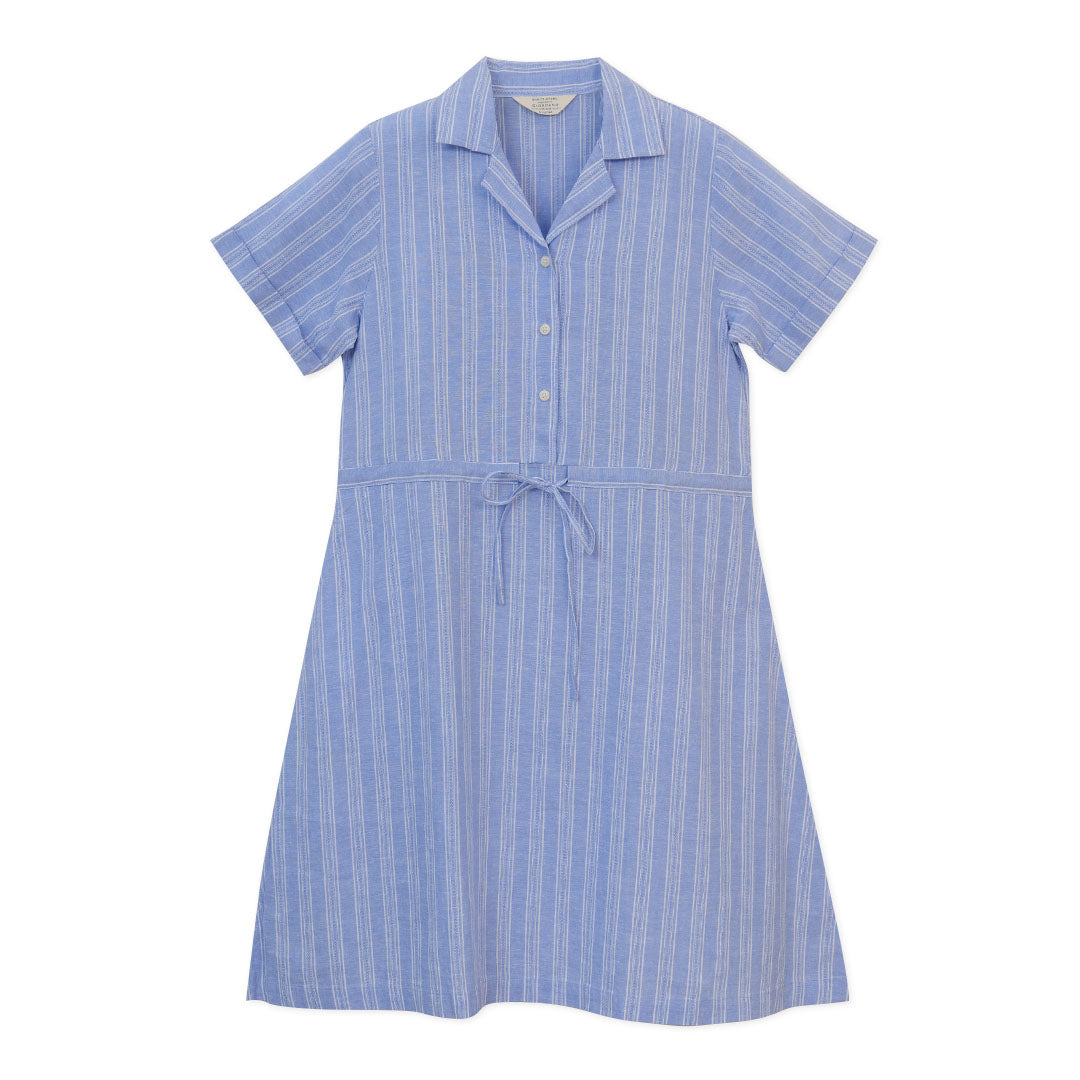 GIORDANO Women's Linen Cotton Dobby Notch Collar Short Sleeves Comfort Fit with Belt Dress (05465243)