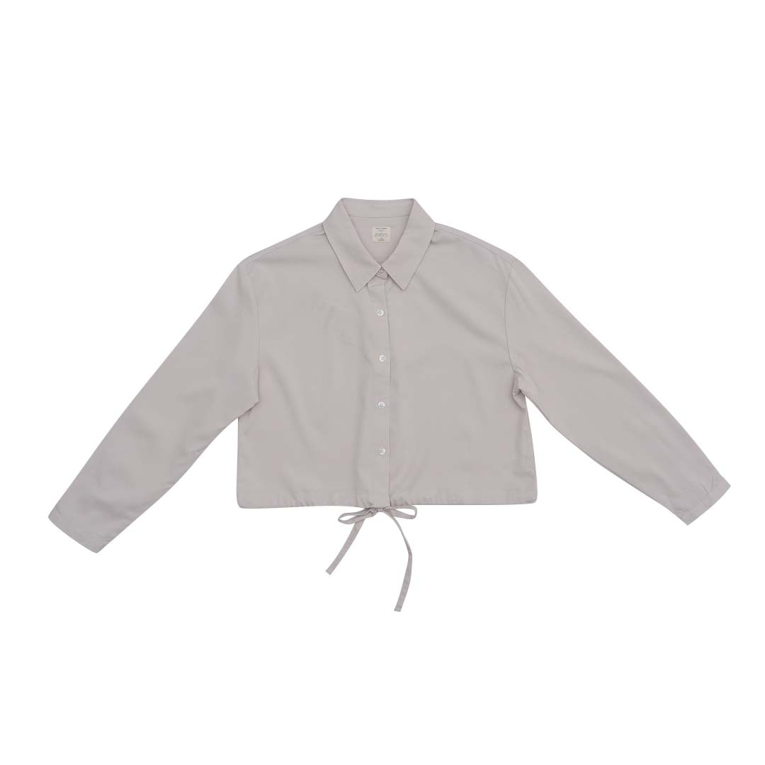 GIORDANO Women's Twill Acute Collar Long Sleeves Boyfriend Fit Drawstring Hem Shirt (05345021)