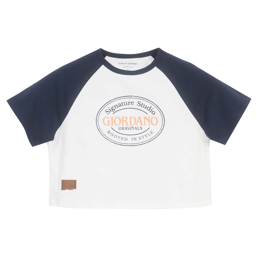 GIORDANO Women's Cotton Jersey Crew Neck Crop Printed Tee (05396252)
