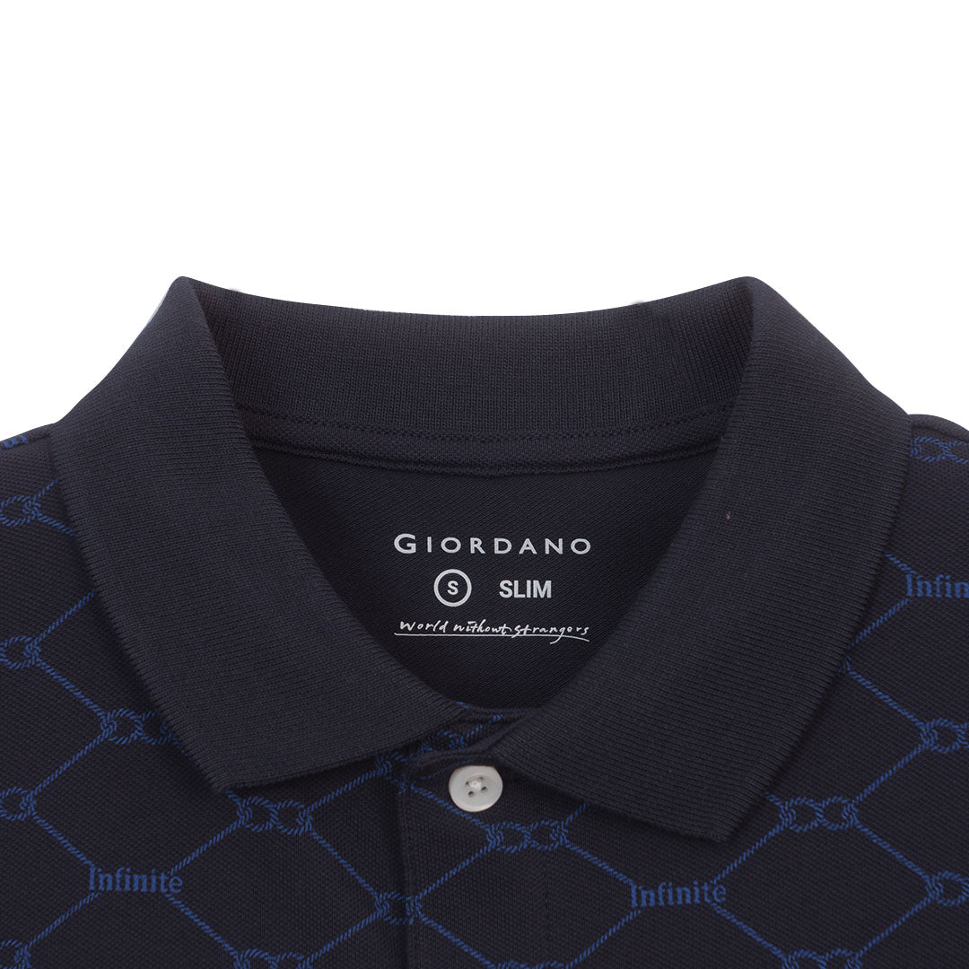 GIORDANO Men's Cotton Lycra Pique Short Sleeve Pattern Bold Polo (01016204)
