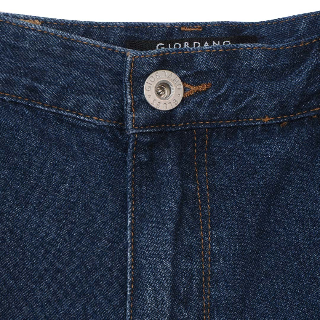 GIORDANO Men's Cotton Denim Mid Rise Relax Fit Cargo Jeans (01115043)