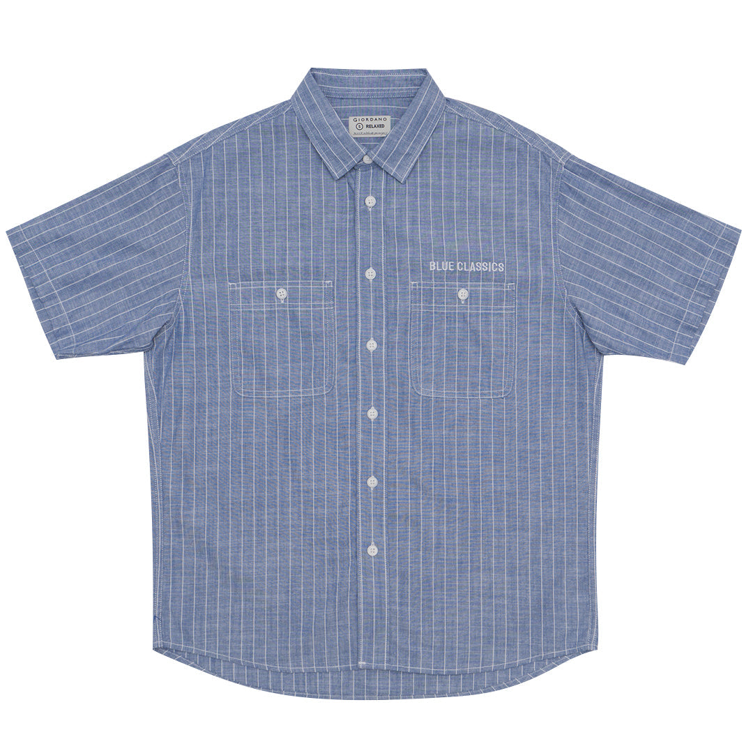 GIORDANO Men's Cotton Chambray Short Sleeves Relax Fit Shirt  (01045232)