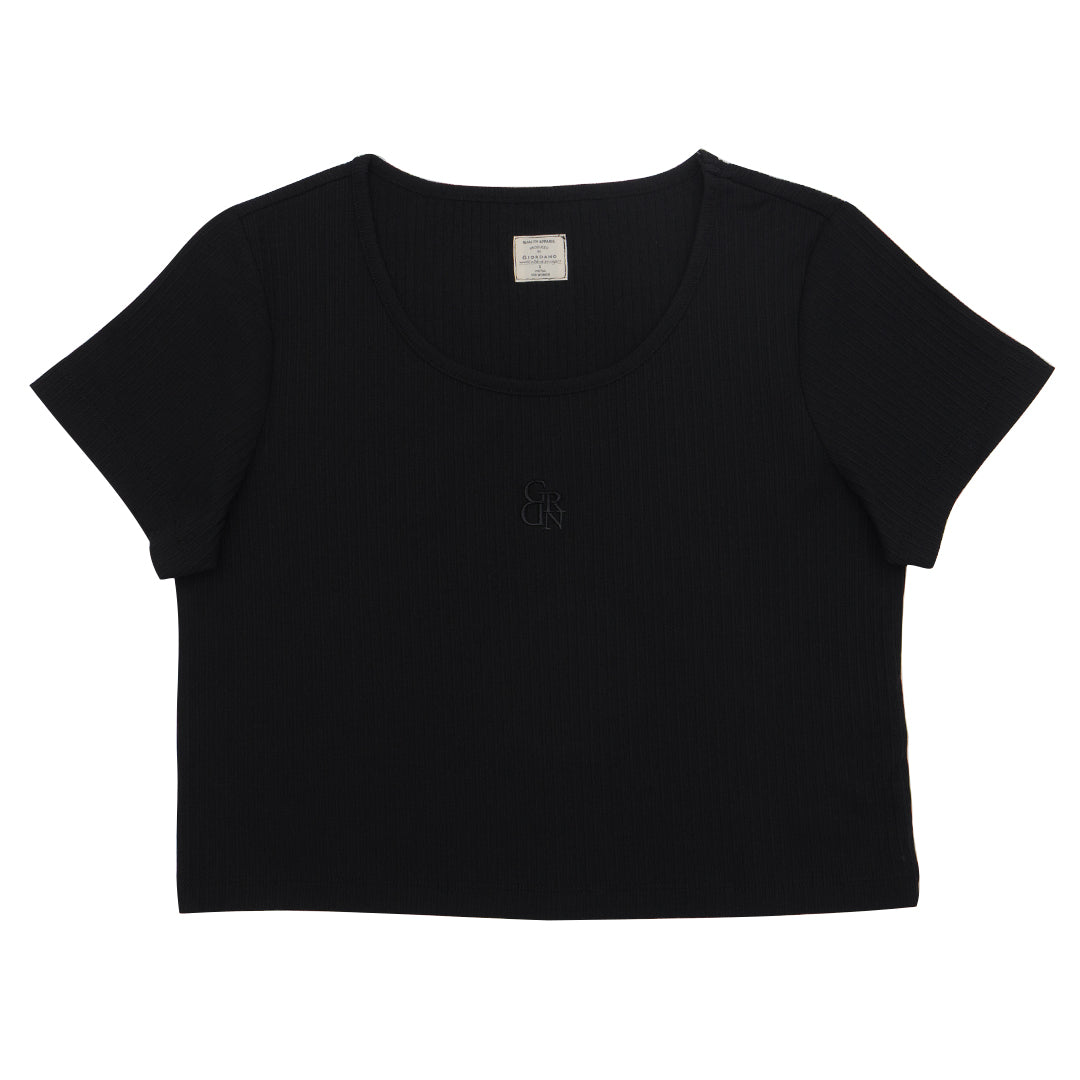 GIORDANO Women's Sorona Jacquard Rib U-Neck Comfort Fit Tee (05325227)