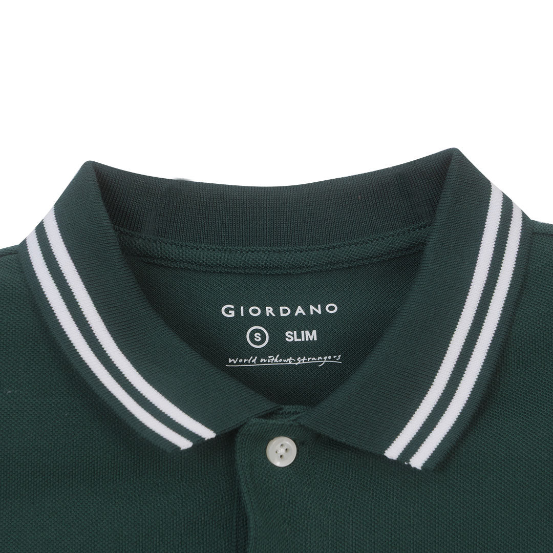 GIORDANO Men's Cotton Pique Slim Fit Stripe Polo (01016232)