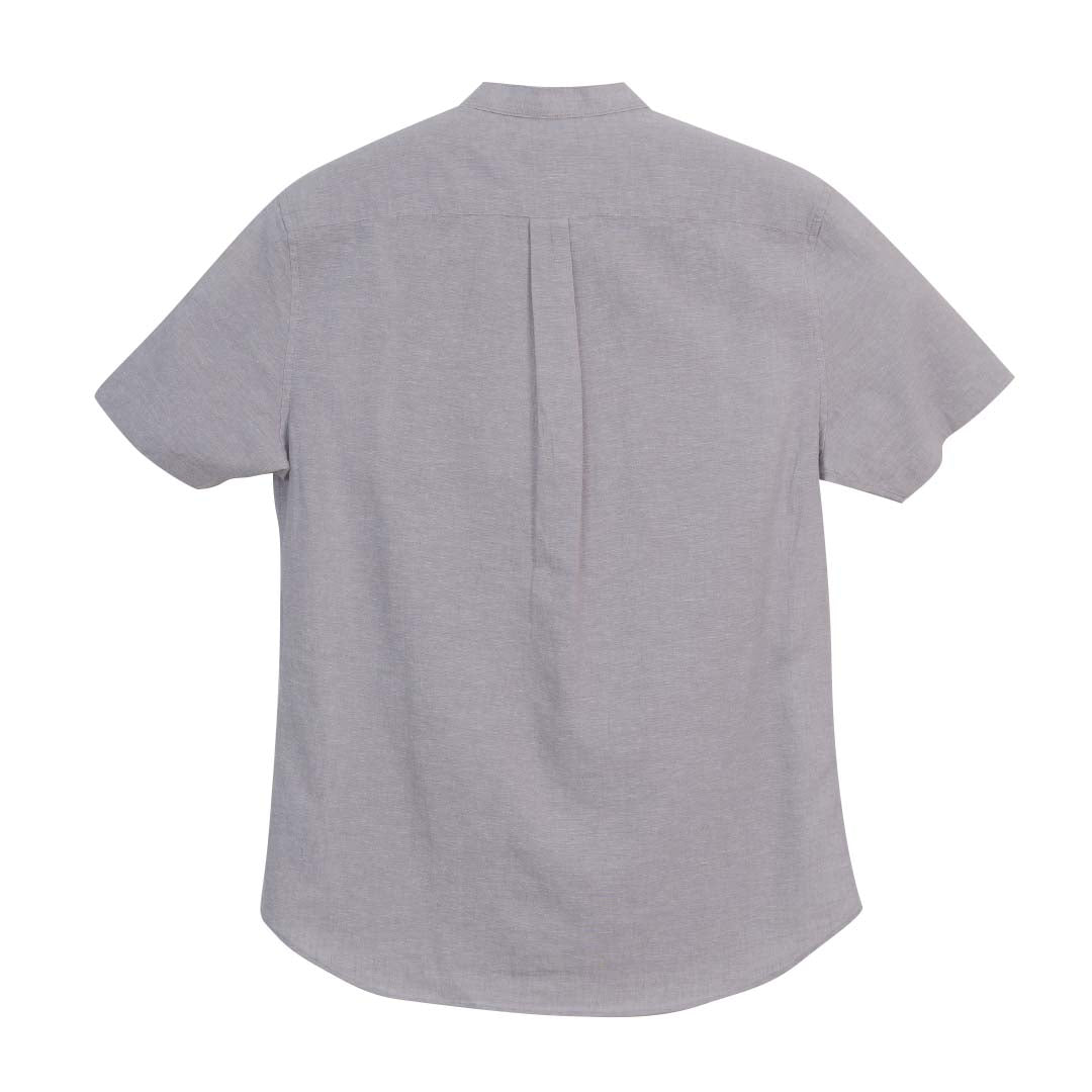 GIORDANO Men's Linen Cotton Poplin Band Collar Short Sleeves Slim Fit Shirt (01046214)