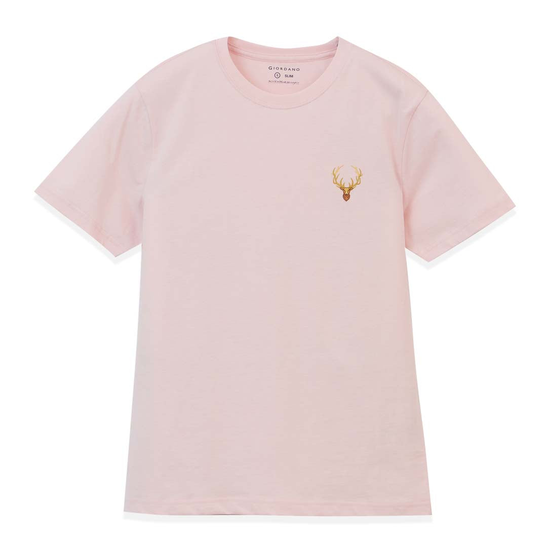 GIORDANO Men's Deer Head Crew Neck Slim Fit Tee (01025641)