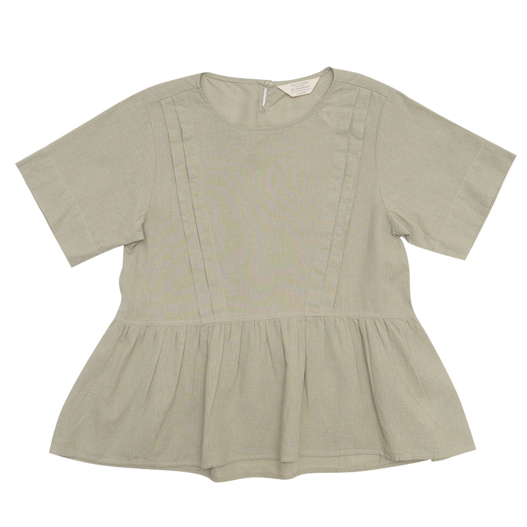 GIORDANO Women's Linen Cotton Poplin Round Neck Short Sleeves Comfort Fit Shirt (05345211)