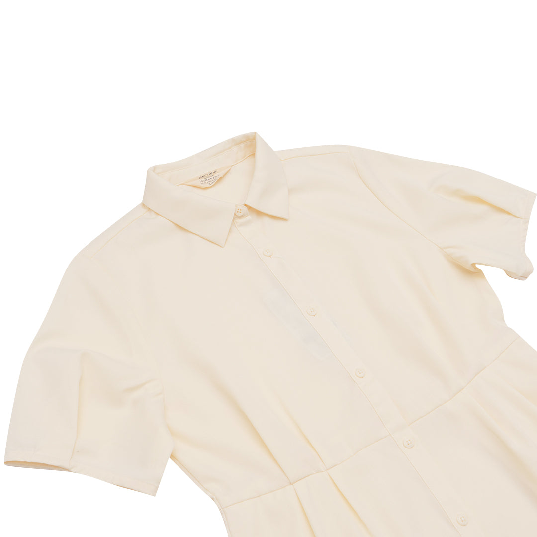 GIORDANO Women's Drape Twill Acute Collar Short Sleeves Comfort Fit Dress (05465001)