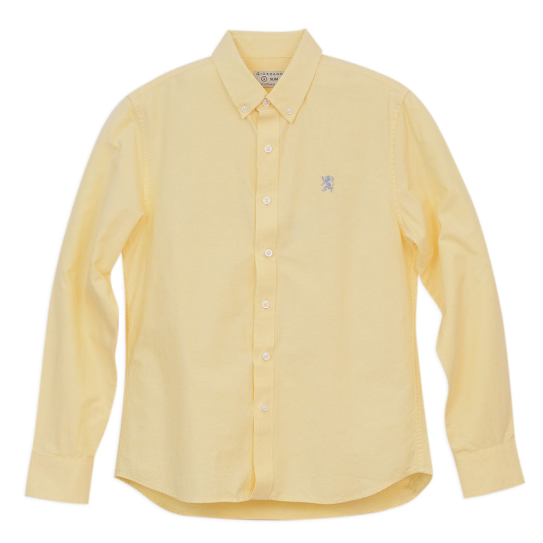 GIORDANO Men's Oxford Long Sleeves Embroidery Garment Wash Shirt (01046083)