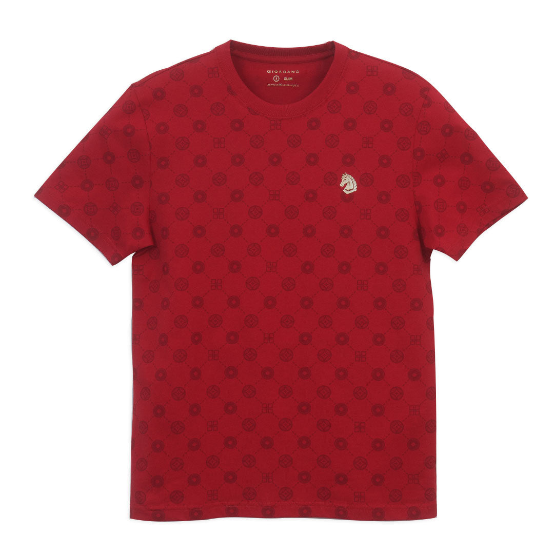 GIORDANO Men's Jersey CNY Crew Neck Shorts Sleeve Slim Printed Tee (01096243)