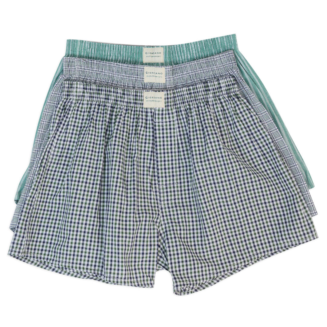 GIORDANO Men's Cotton Poplin 3 in a Pack Boxer Shorts (01176119)
