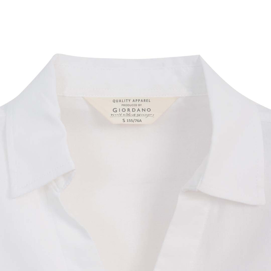 GIORDANO Women's Linen Cotton Poplin V-Neck Short Sleeves Loose Fit Front Placket Shirt (05346209)