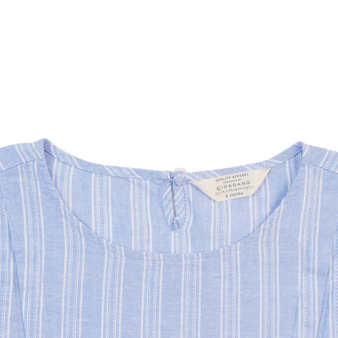 GIORDANO Women's Linen Cotton Dobby Round Neck Short Sleeves Comfort Fit Shirt (05345218)