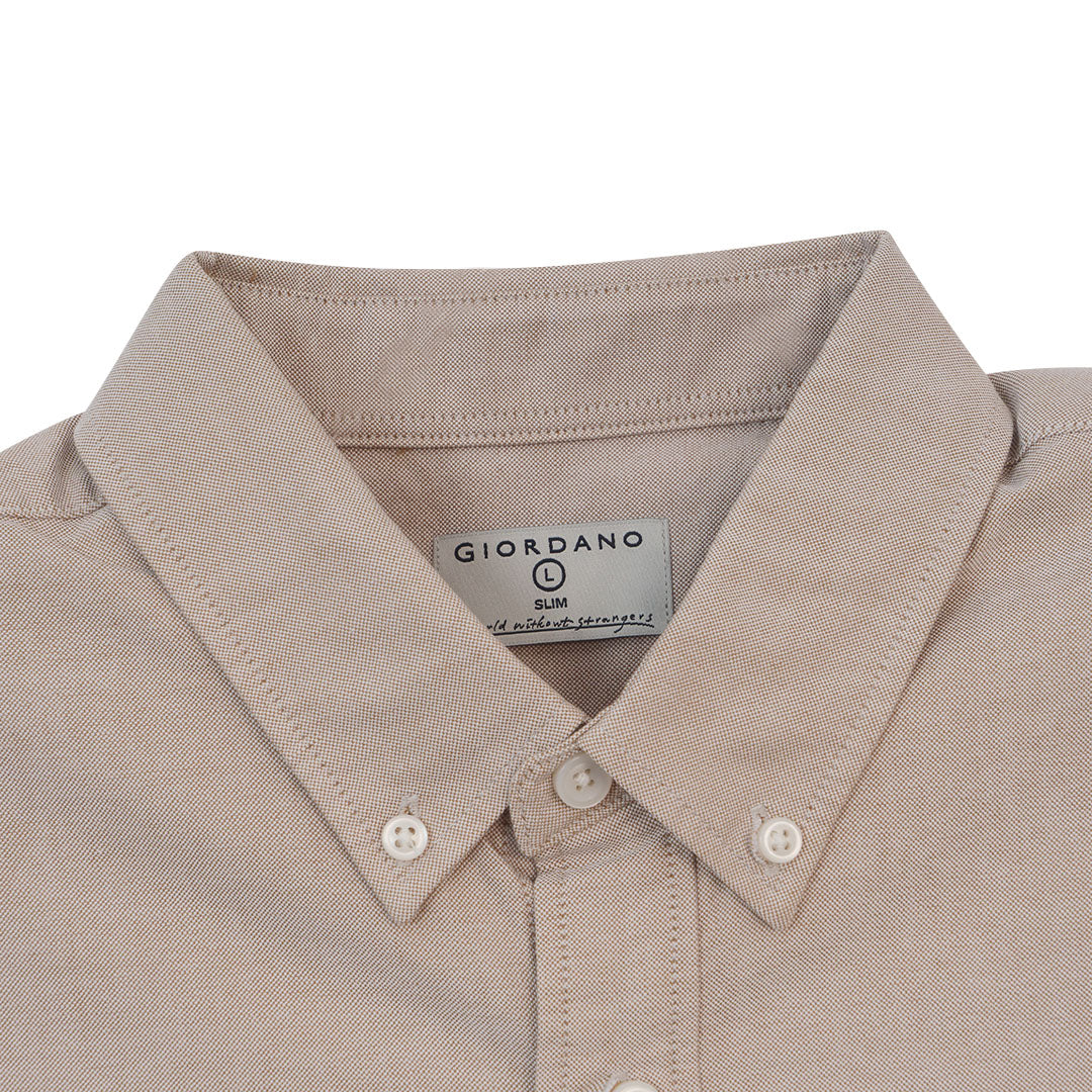 GIORDANO Men's Signature Logo Cotton Oxford Long Sleeves Shirt (01044011)