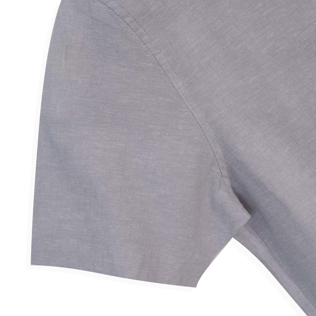 GIORDANO Men's Linen Cotton Poplin Band Collar Short Sleeves Slim Fit Shirt (01046214)