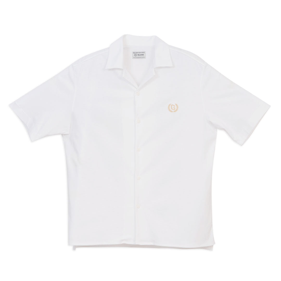 GIORDANO Men's Cotton Interlock Short Sleeves Relax Fit Embroidery Shirt (01046245)
