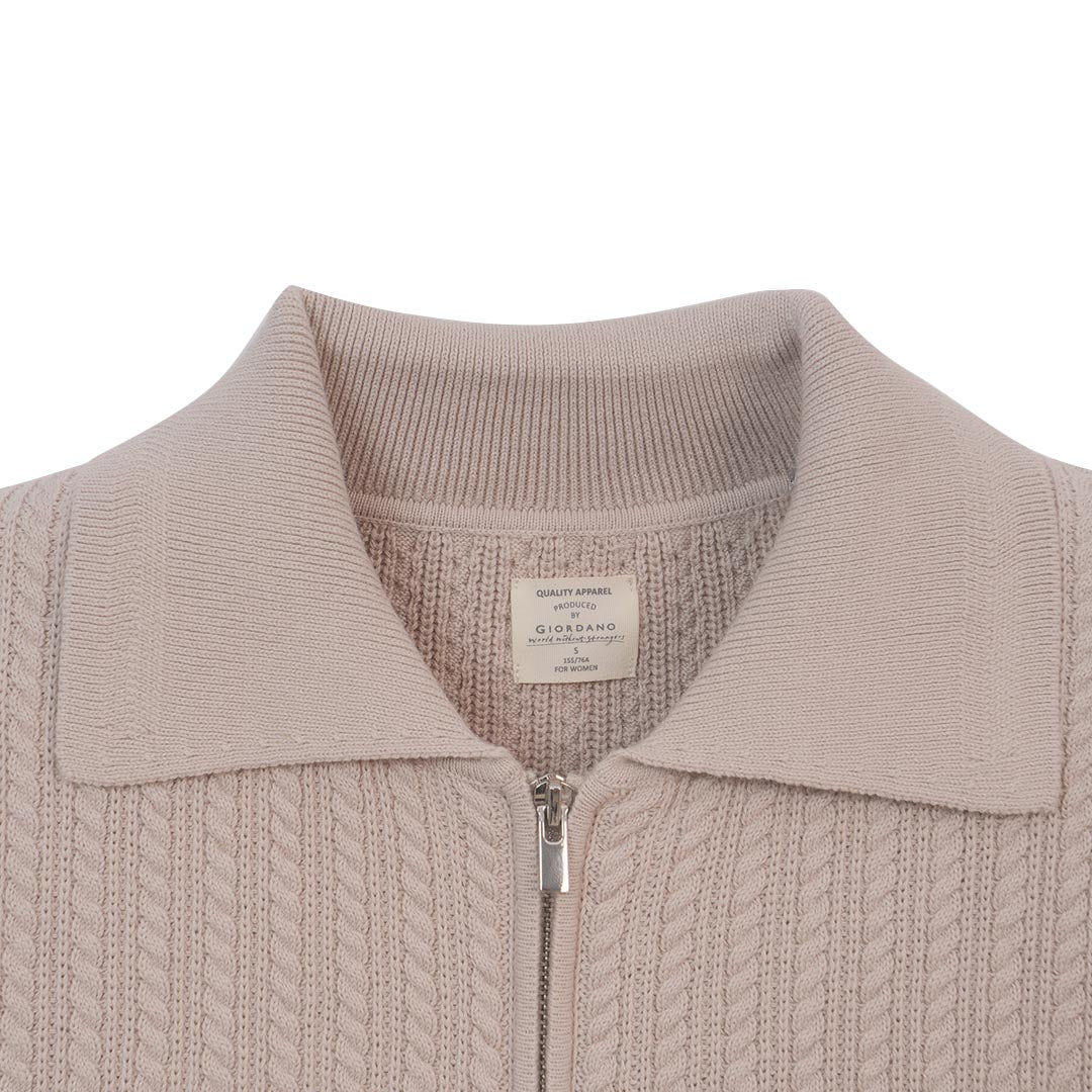 GIORDANO Women's Cotton Knit Collar Comfort Fit Zipper Cardigan (05356208)