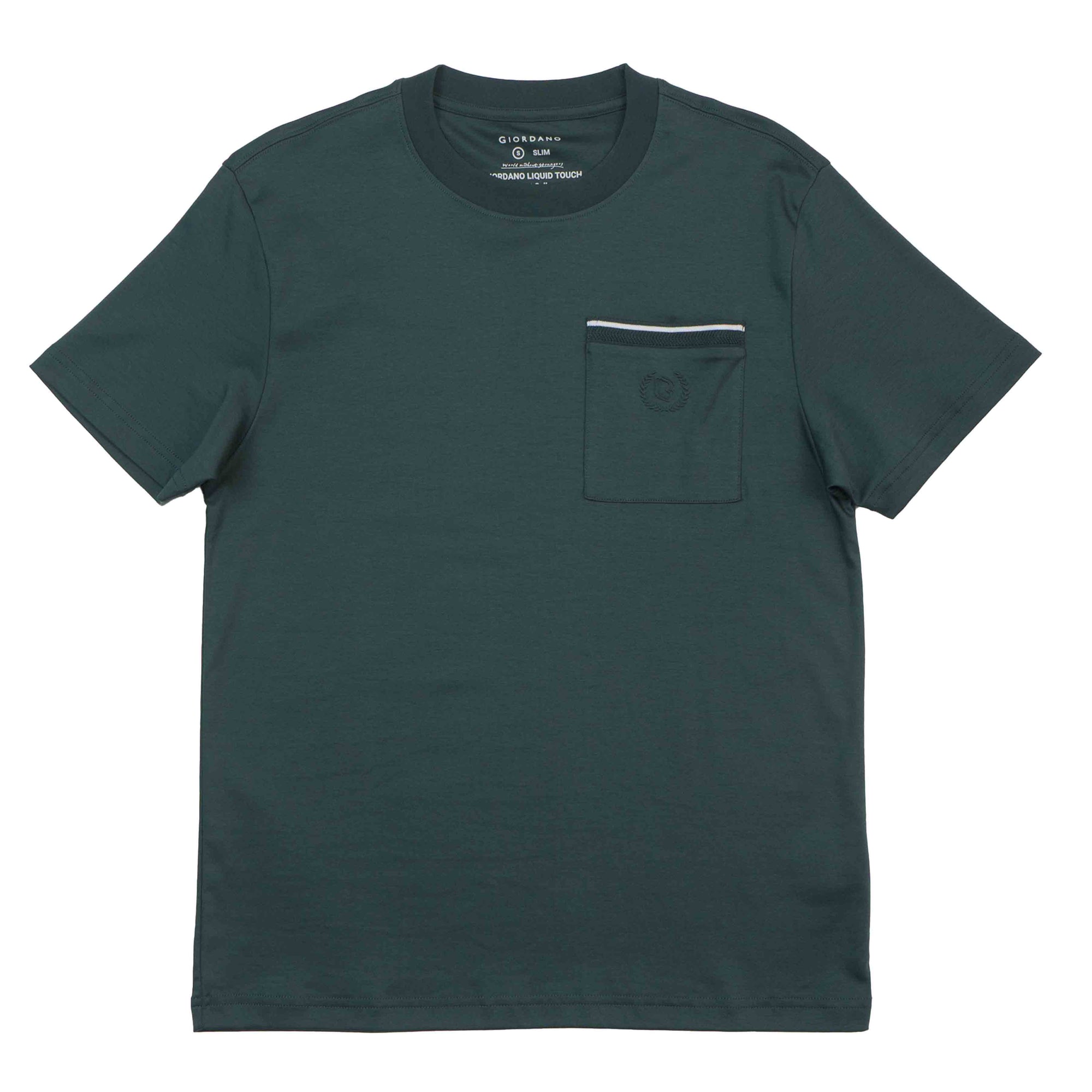 GIORDANO Men's Liquid Touch Crew Neck Slim Fit  Pocket Tee (01025246)