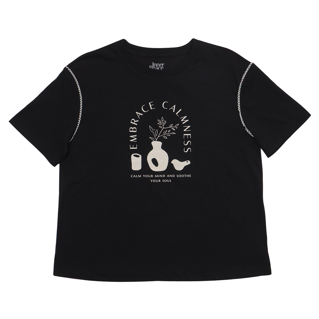 GIORDANO Women's Sorona Boyfriend Fit Printed Tee (05395208) - 05 - Signature Black