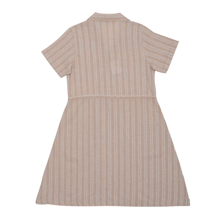 Back view of GIORDANO Women's Linen Cotton Dobby Notch Collar Short Sleeves Comfort Fit with Belt Dress