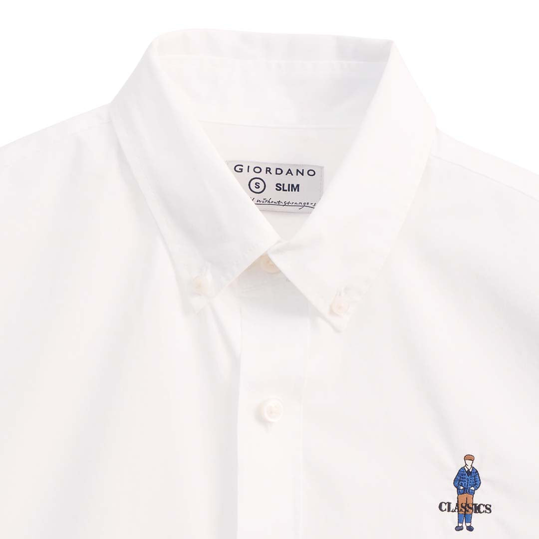 GIORDANO Men's Classic Man Cotton Poplin Short Sleeves Slim Fit Shirt (01045286)