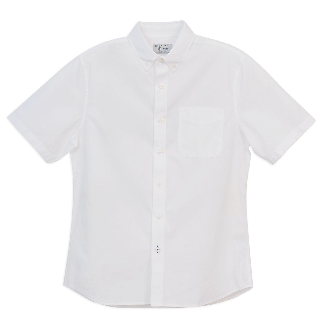 GIORDANO Men's Cotton Poplin Short Sleeves Slim Button Front Shirt (01046243)