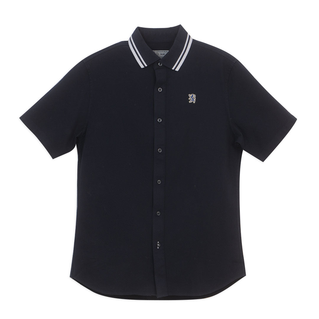 GIORDANO Men's Waffle Short Sleeves Button Front Garment Wash Shirt (01046234)
