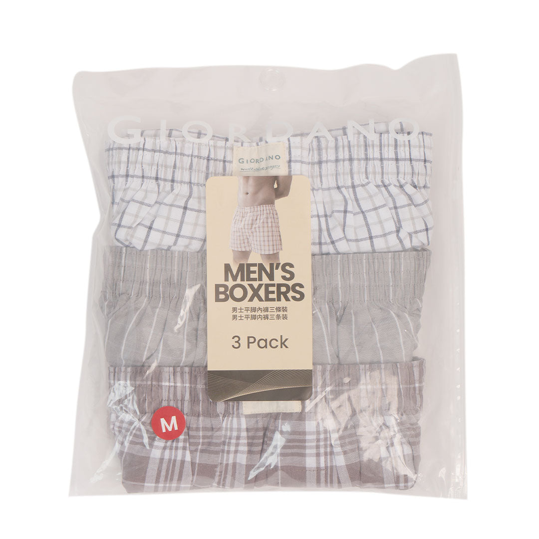 GIORDANO Men's Cotton Poplin 3 in a Pack Boxer Shorts (01176119)