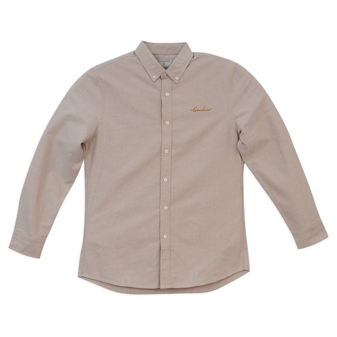 GIORDANO Men's Signature Logo Cotton Oxford Long Sleeves Shirt (01044011)
