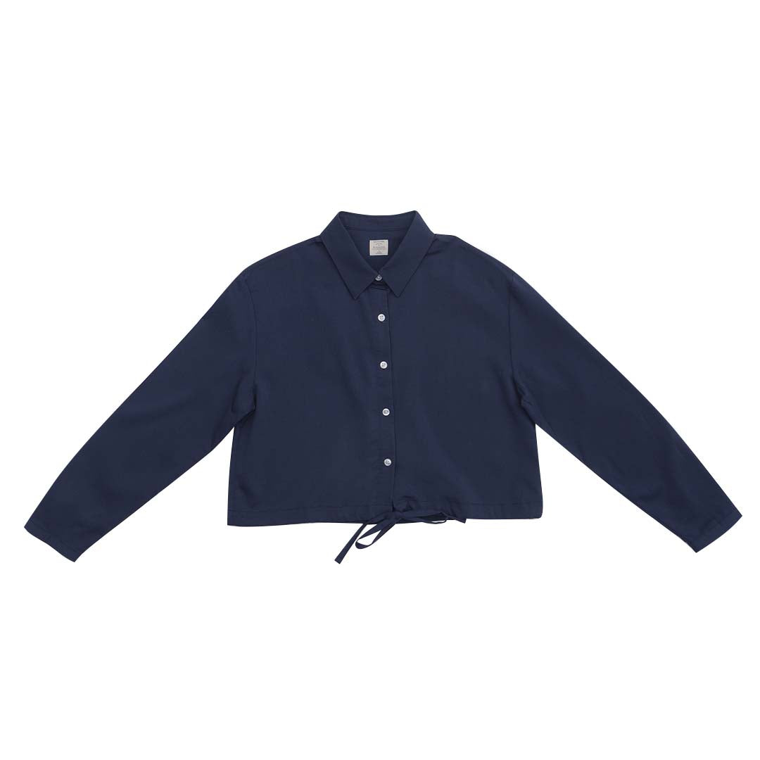 GIORDANO Women's Twill Acute Collar Long Sleeves Boyfriend Fit Drawstring Hem Shirt (05345021)