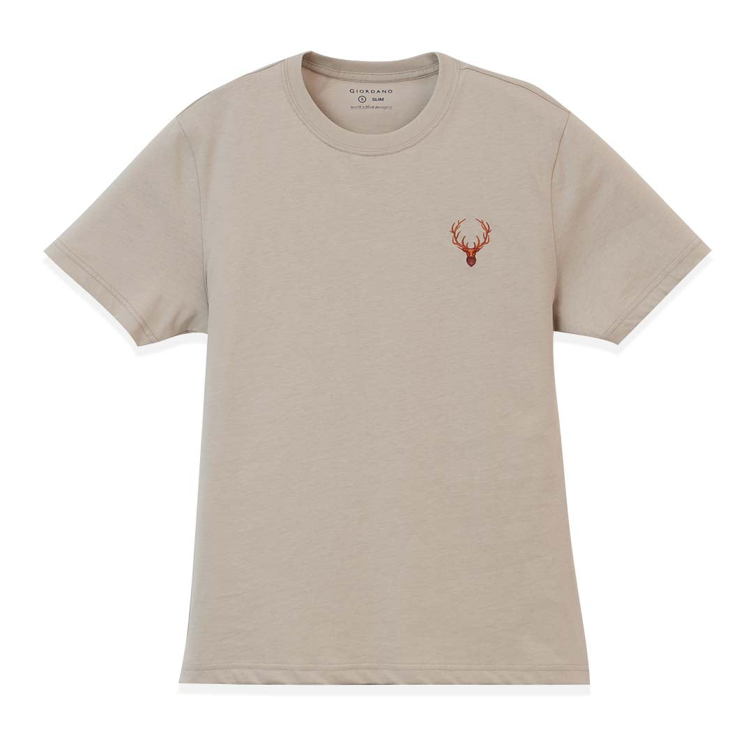 GIORDANO Men's Deer Head Crew Neck Slim Fit Tee (01025641)