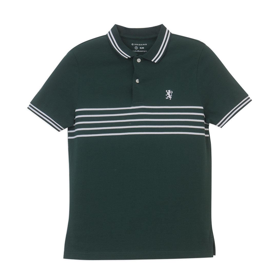GIORDANO Men's Cotton Pique Slim Fit Stripe Polo  (01016232)