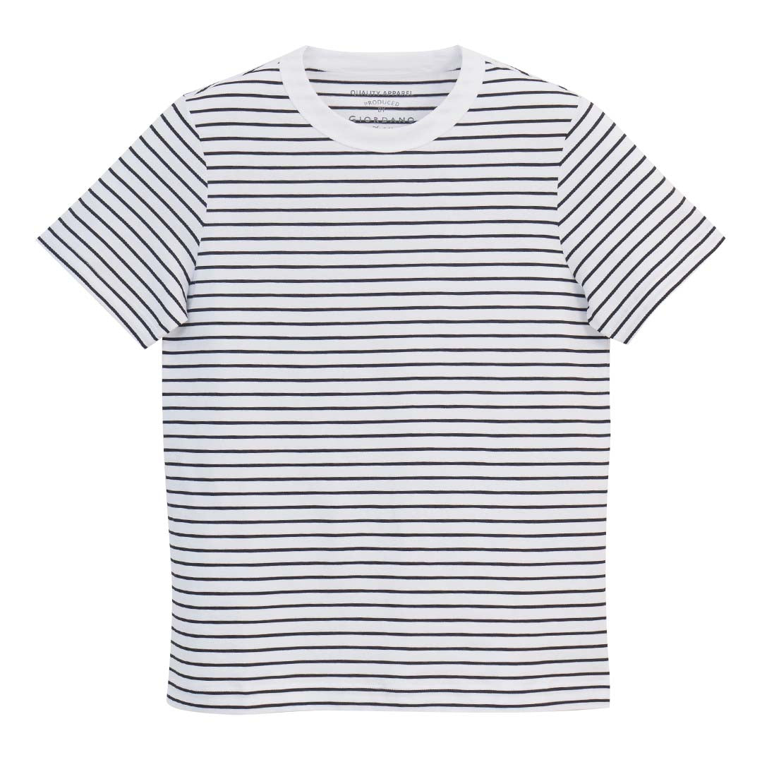 GIORDANO Women's Cotton Jersey Crew Neck Comfort Fit Stripe Tee (05326376)