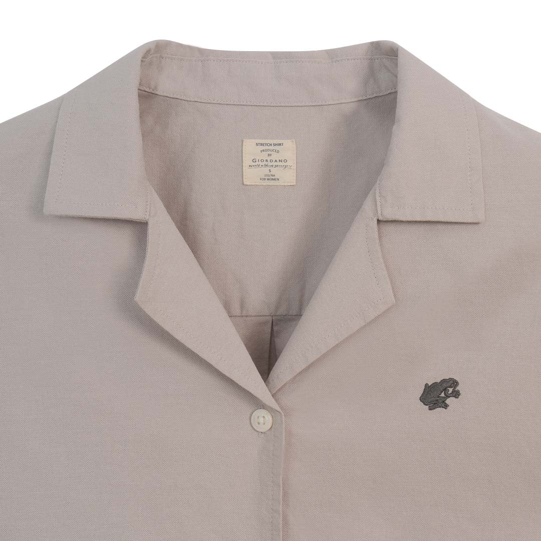 GIORDANO Women's Frog Stretch Oxford Notch Collar Short Sleeves Loose Fit Eco Soft Shirt (05346228)