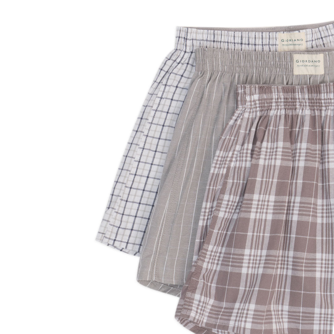 GIORDANO Men's Cotton Poplin 3 in a Pack Boxer Shorts (01176119)