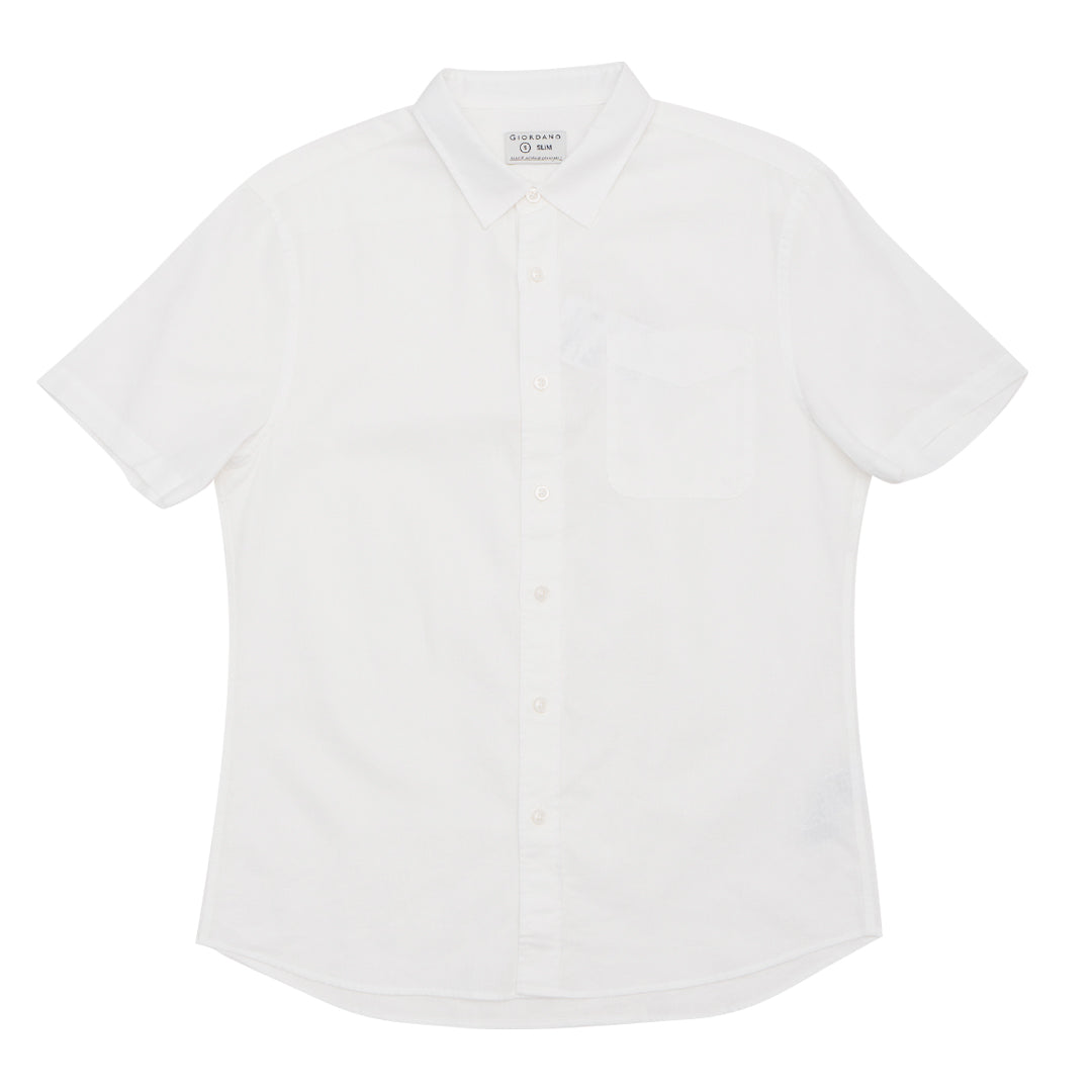 GIORDANO Men's Linen Cotton Poplin Short Sleeves Shirt (01045202)