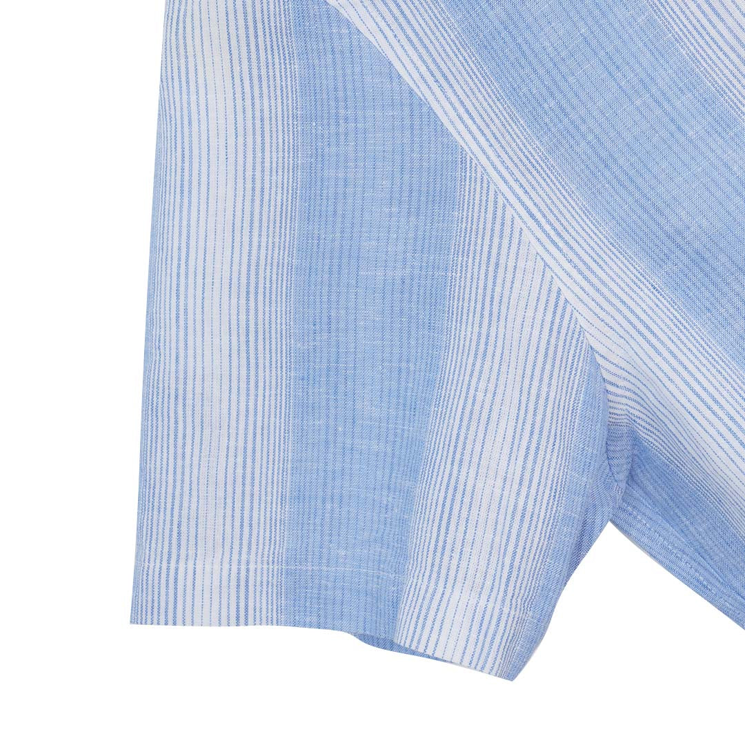 GIORDANO Men's Linen Cotton Poplin Short Sleeves Stripe Shirt (01046412)
