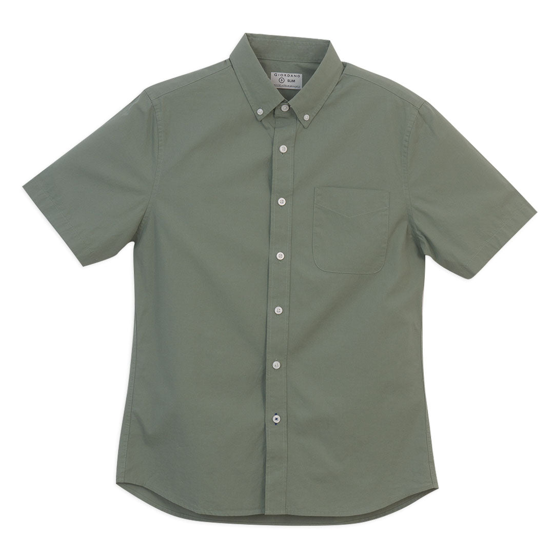 GIORDANO Men's Cotton Poplin Short Sleeves Slim Button Front Shirt (01046243)
