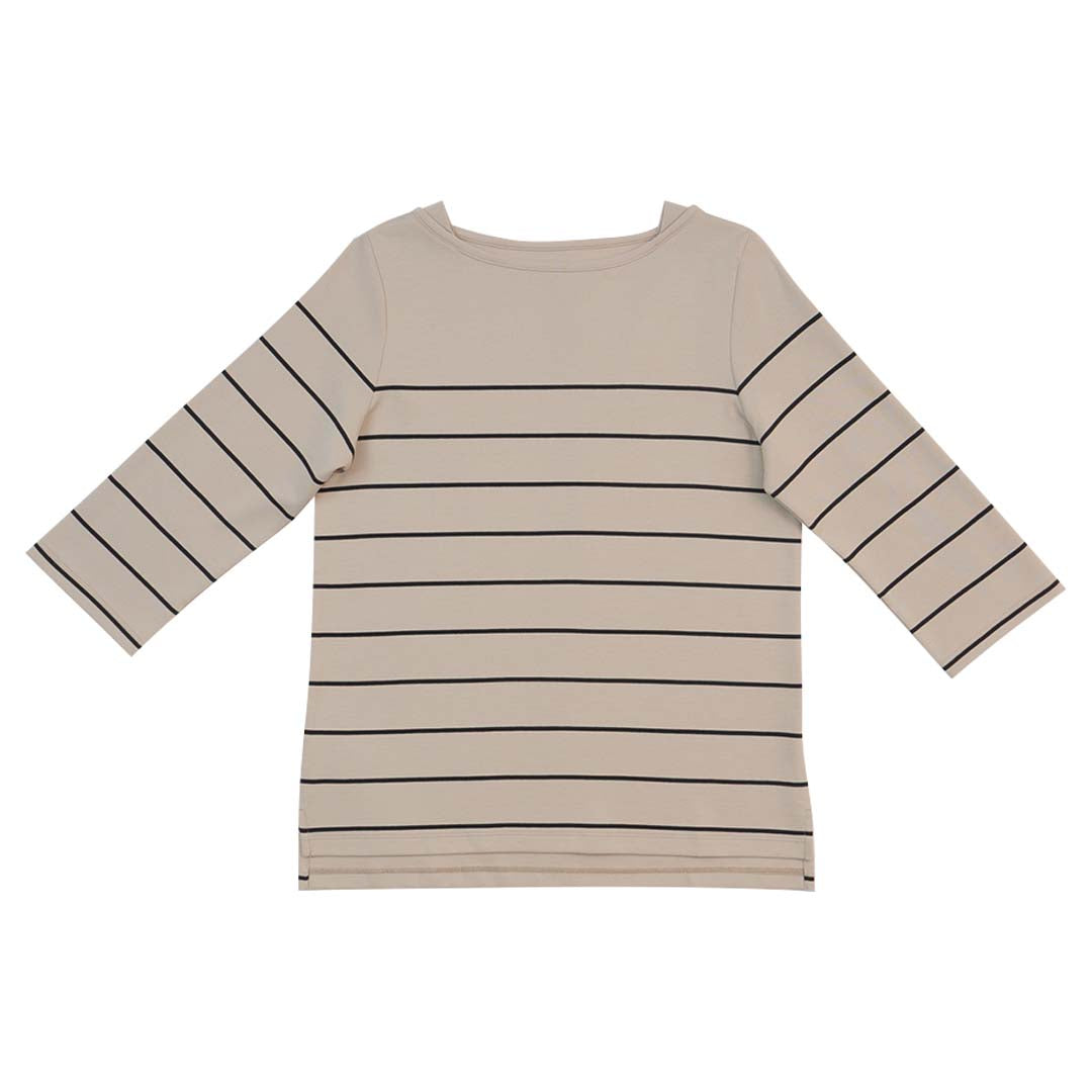 GIORDANO Women's Cotton Polyester Crew Neck Comfort Fit Stripe Tee (05325272)