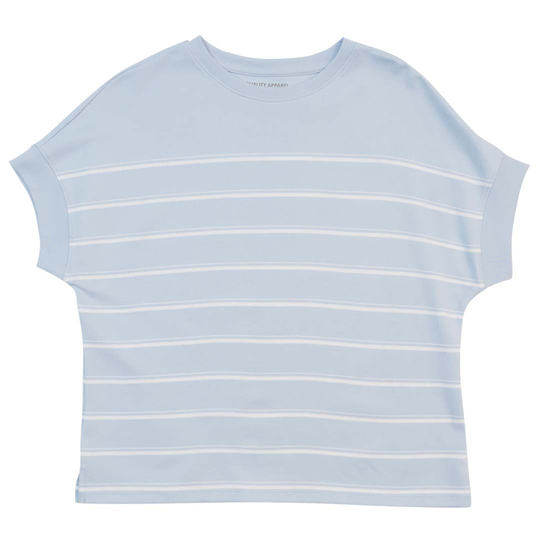 GIORDANO Women's Cotton Polyester Crew Neck Loose Fit Stripe Tee (05325269)