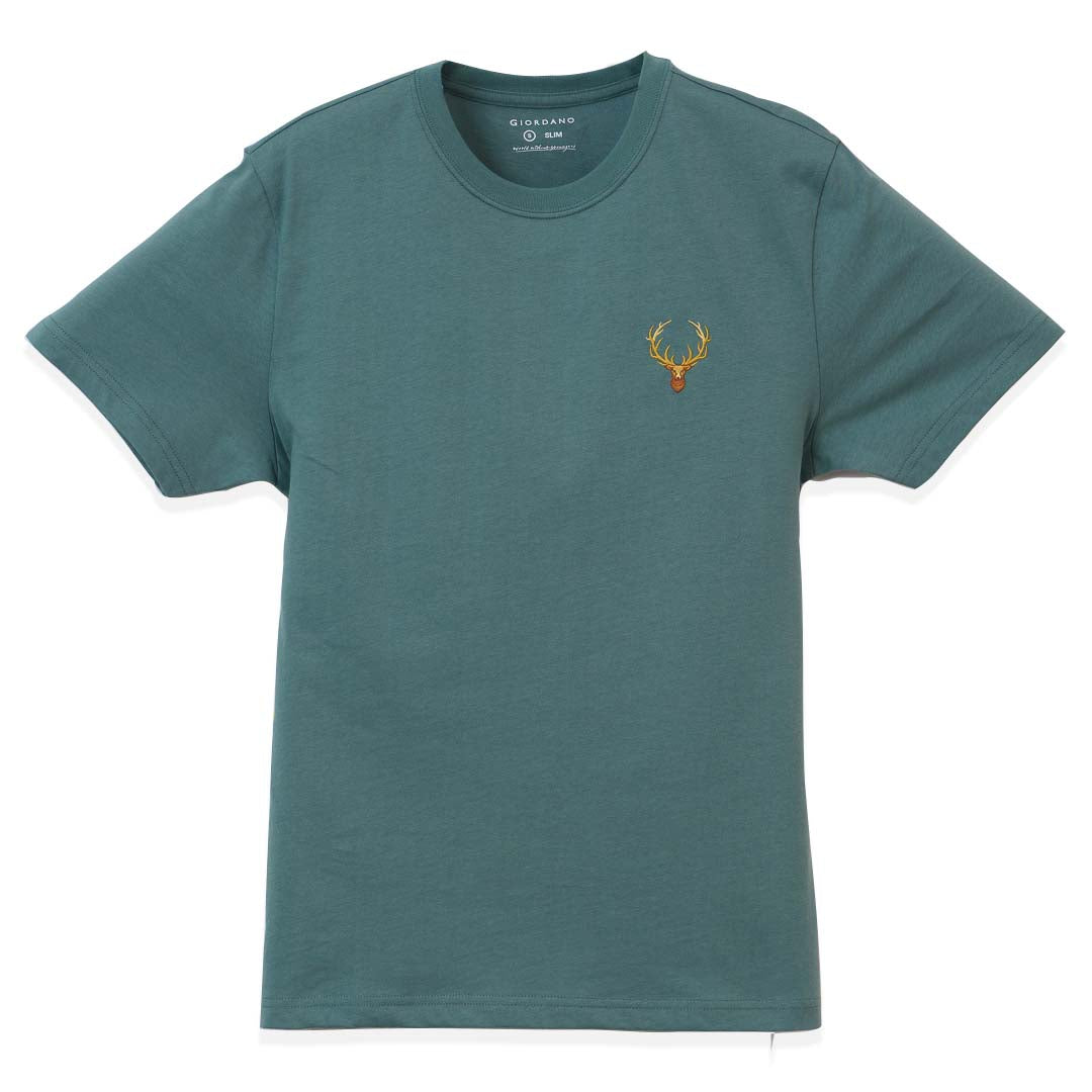 GIORDANO Men's Deer Head Crew Neck Slim Fit Tee (01025641)
