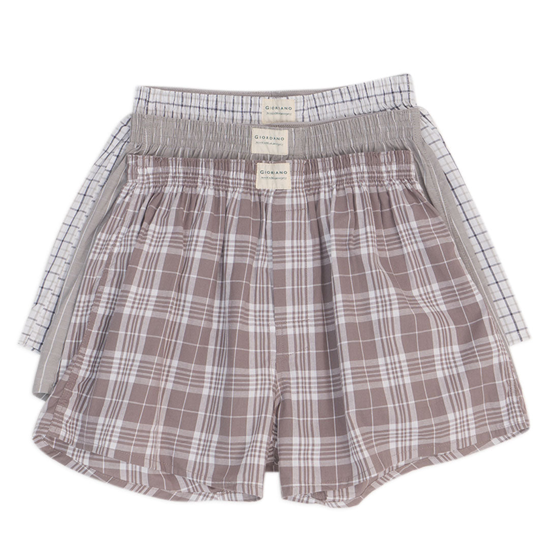 GIORDANO Men's Cotton Poplin 3 in a Pack Boxer Shorts (01176119)