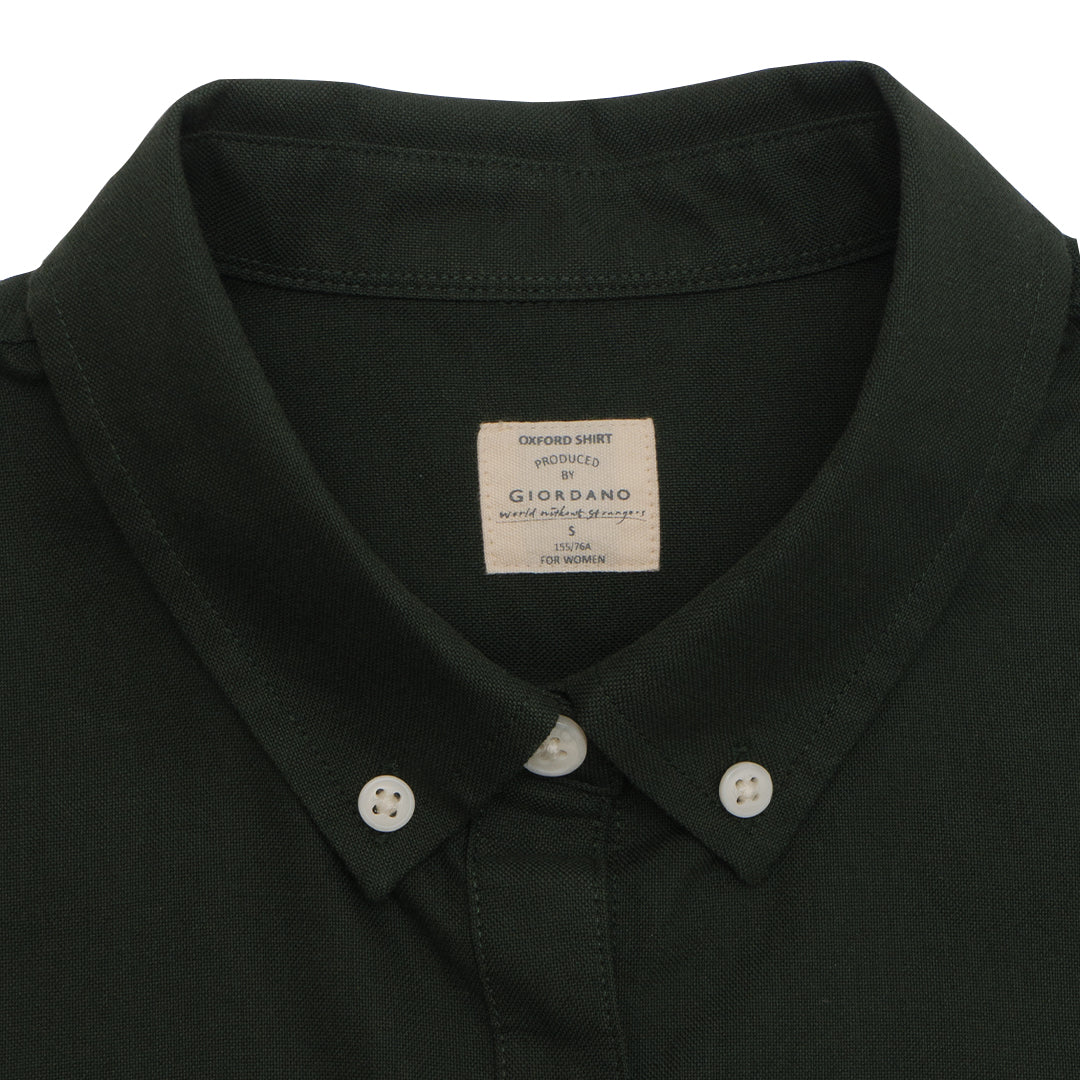 GIORDANO Women's Classic Man Oxford Acute Collar Short Sleeves Eco Soft Shirt (05345231)