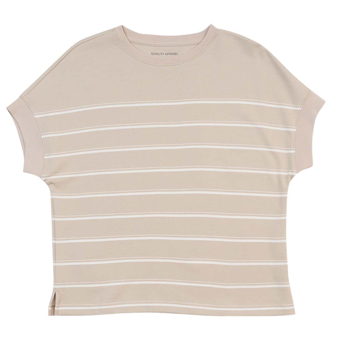 GIORDANO Women's Cotton Polyester Crew Neck Loose Fit Stripe Tee (05325269)