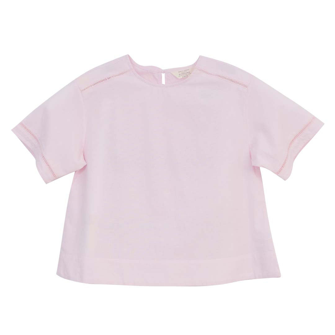 GIORDANO Women's Linen Cotton Poplin Round Neck Short Sleeves Loose Fit Scoop Back Shirt (05346206)