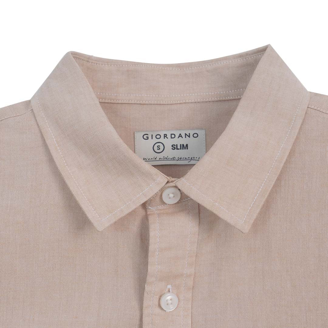GIORDANO Men's Linen Cotton Lyocell Short Sleeves Slim Fit Embroidery Shirt (01046252)