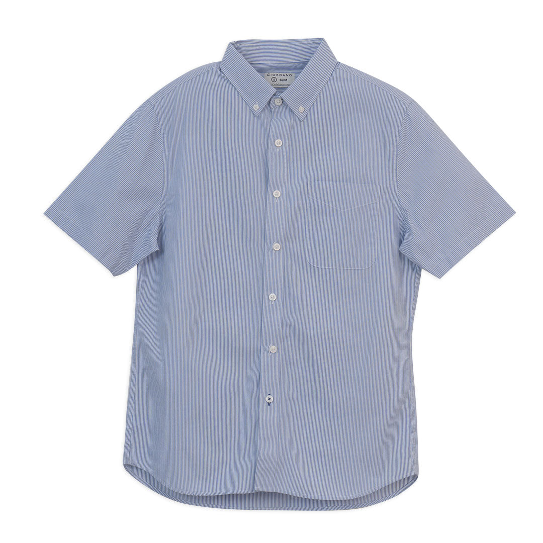 GIORDANO Men's Cotton Poplin Short Sleeves Slim Button Front Shirt (01046243)